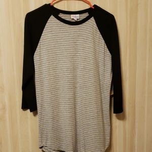 Lularoe Randy Baseball Tee Grey White Stripes NWT